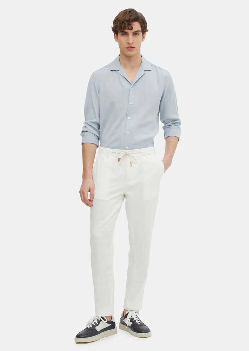 Ecru Weaving Jogging Fit Casual Cotton Blended Trousers - RAMSEY