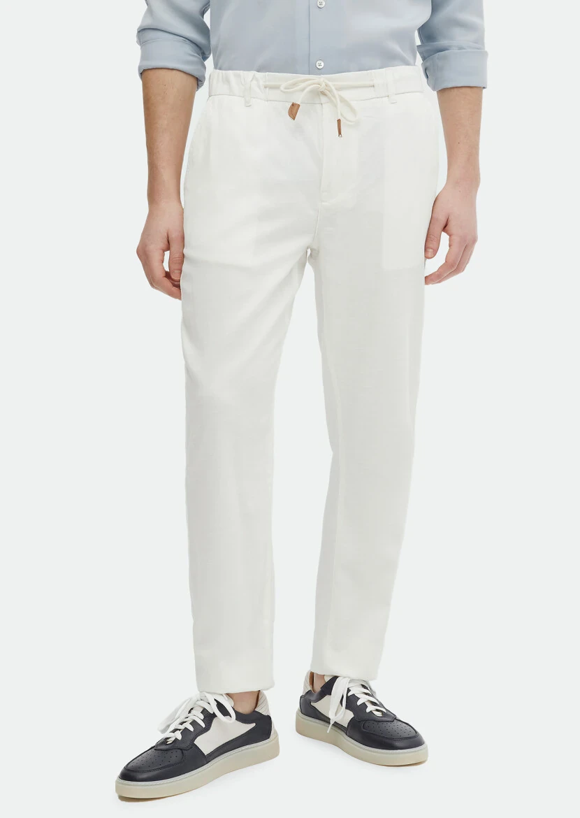 Ecru Weaving Jogging Fit Casual Cotton Blended Trousers 