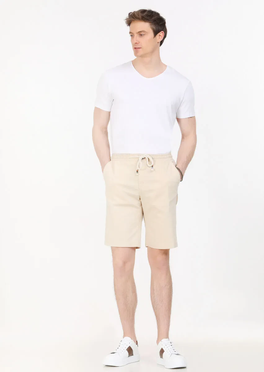 Ecru Weaving Regular Fit Casual Cotton Blended Bermuda - 1