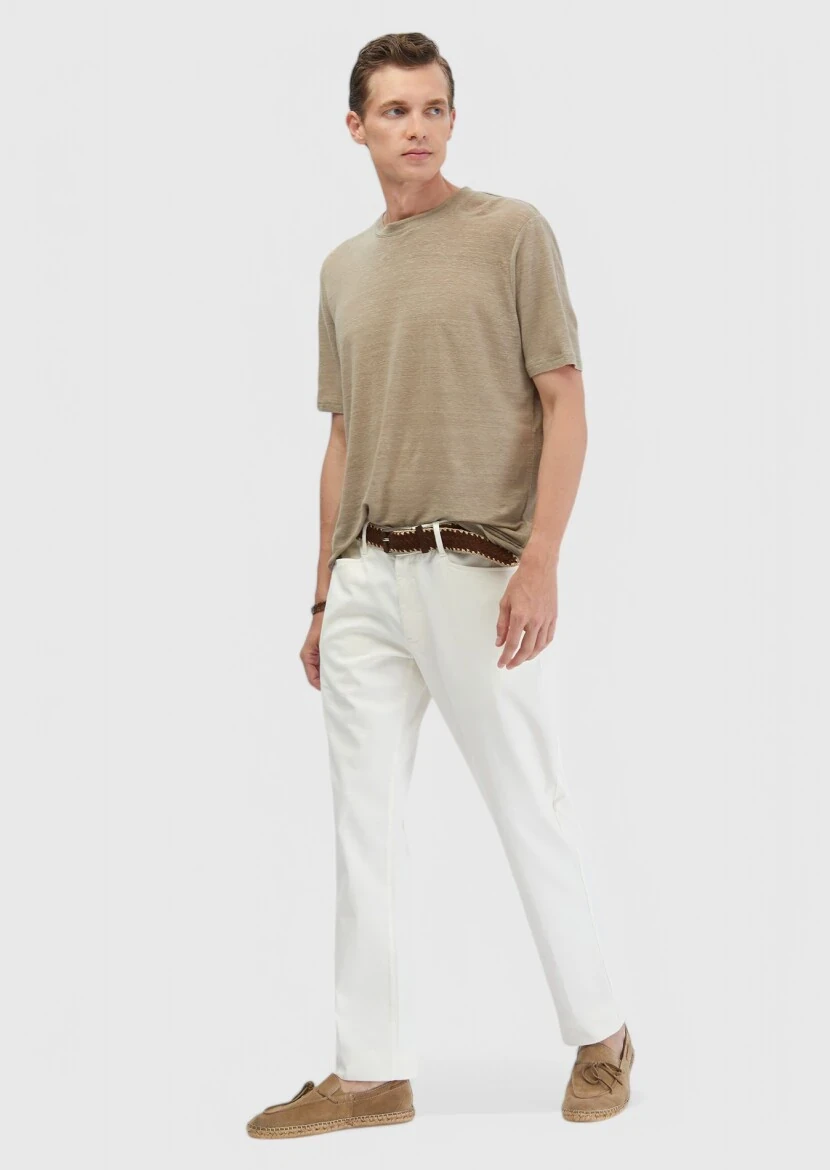 Ecru Weaving Regular Fit Casual Cotton Blended Trousers - RAMSEY