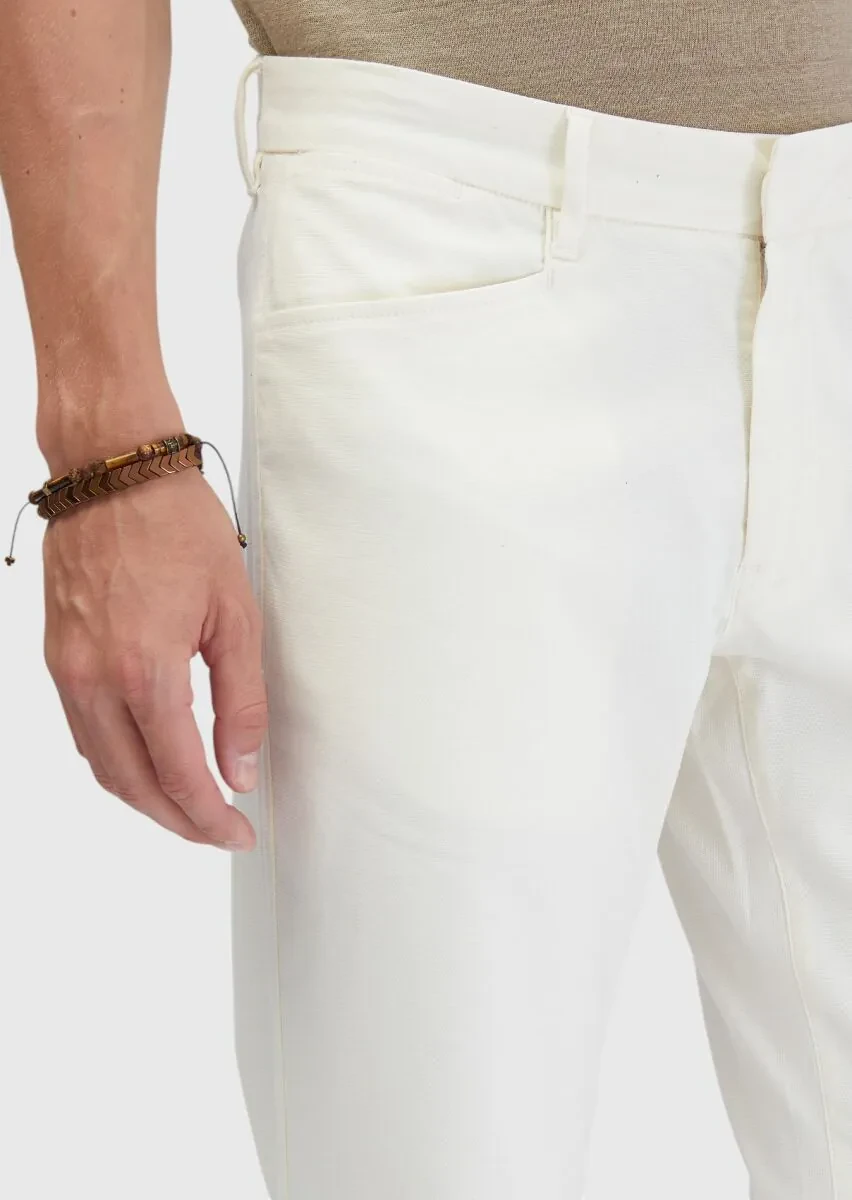 Ecru Weaving Regular Fit Casual Cotton Blended Trousers - 3