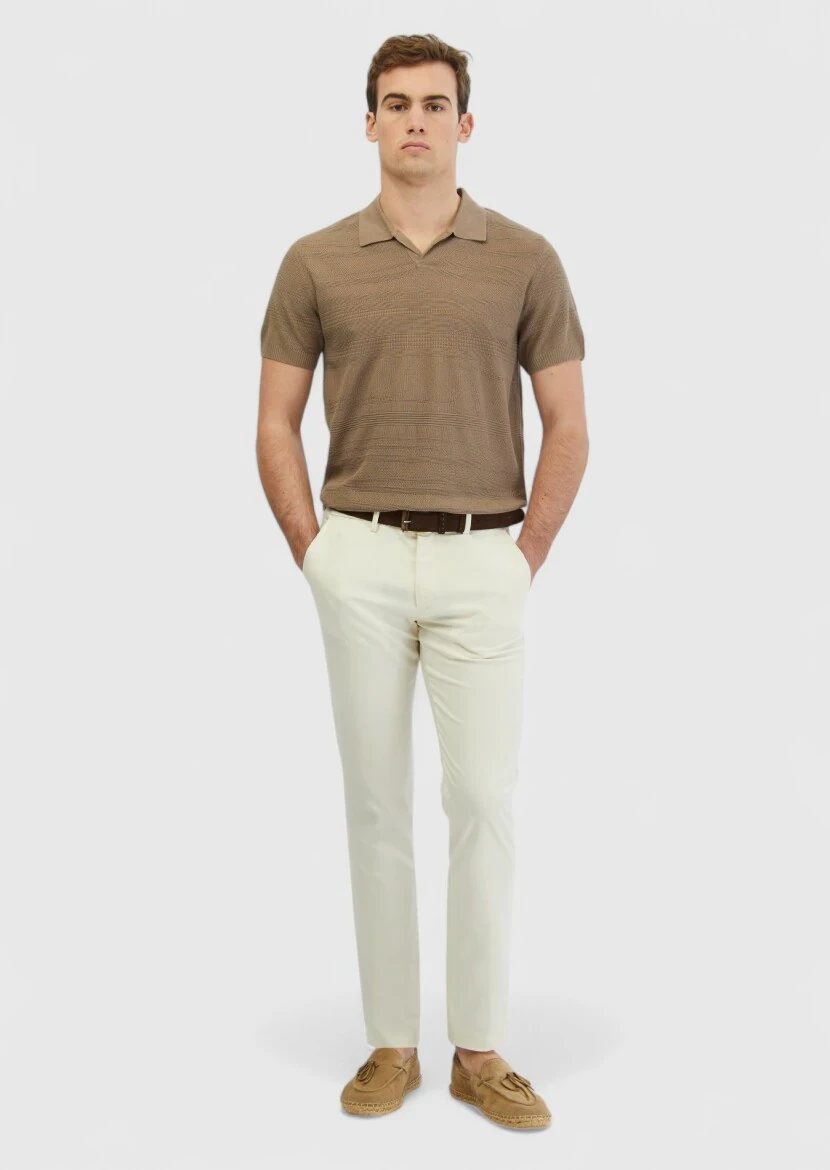 Ecru Weaving Regular Fit Casual Trousers - RAMSEY