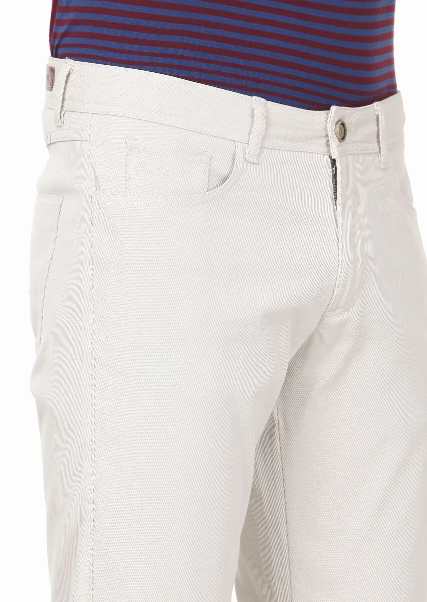 Ecru Weaving Slim Fit Casual 100% Cotton Trousers - 3
