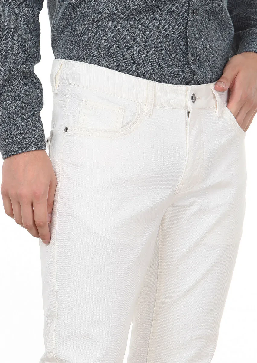 Ecru Weaving Slim Fit Casual Cotton Blended Trousers - 2