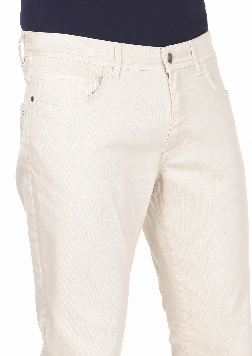 Ecru Weaving Slim Fit Casual Cotton Blended Trousers - 3