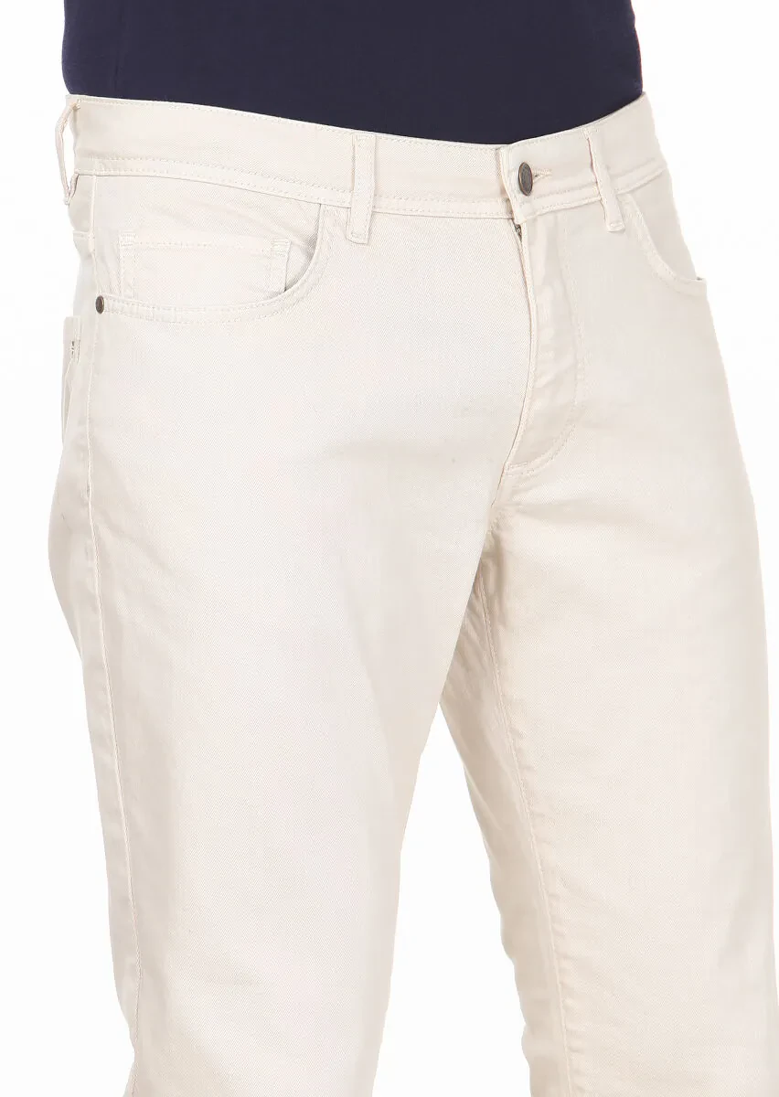 Ecru Weaving Slim Fit Casual Cotton Blended Trousers - 3