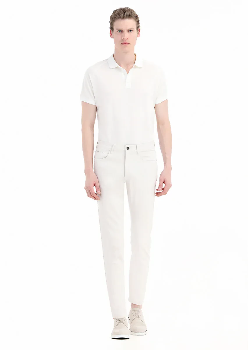 Ecru Weaving Slim Fit Casual Cotton Blended Trousers - 1