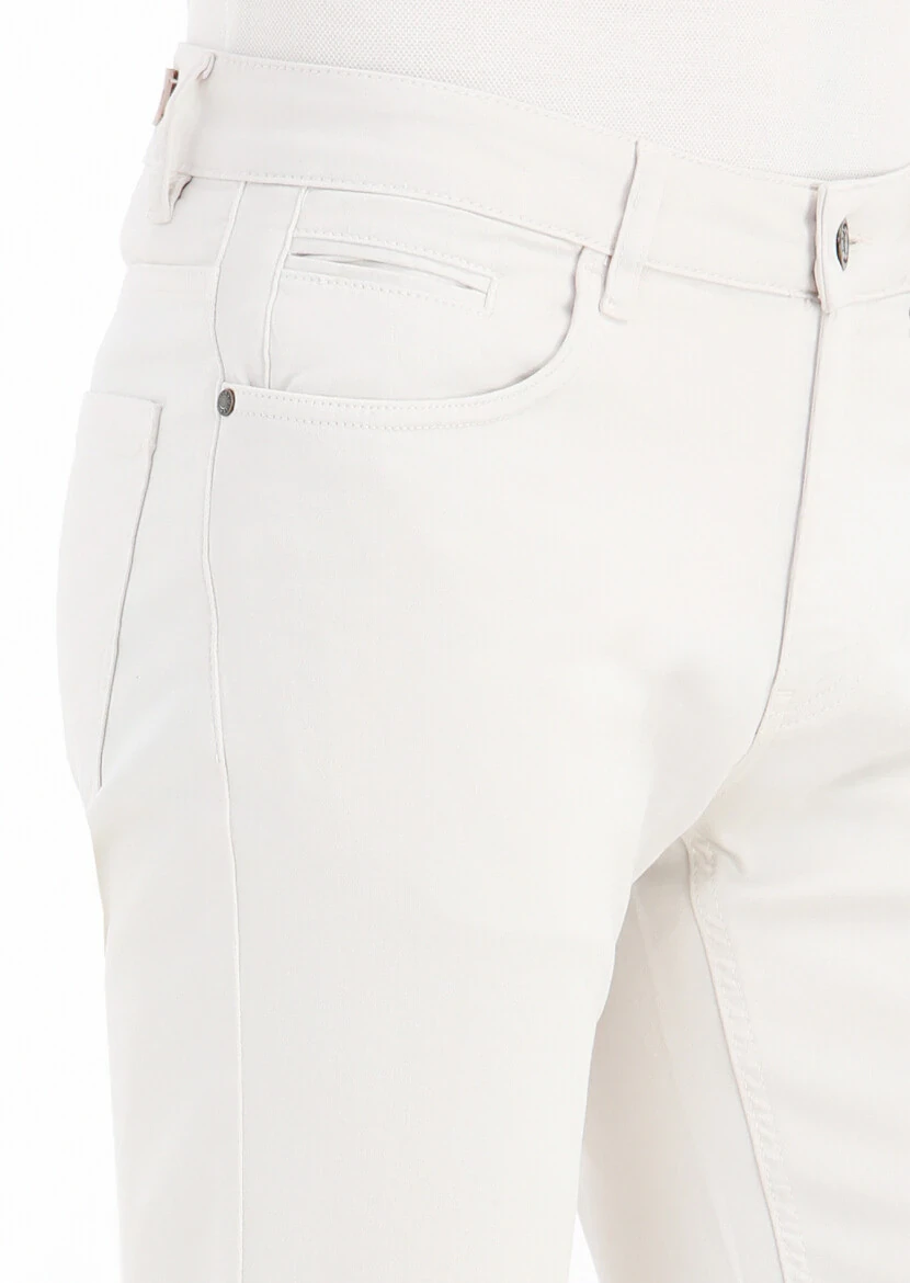 Ecru Weaving Slim Fit Casual Cotton Blended Trousers - 3