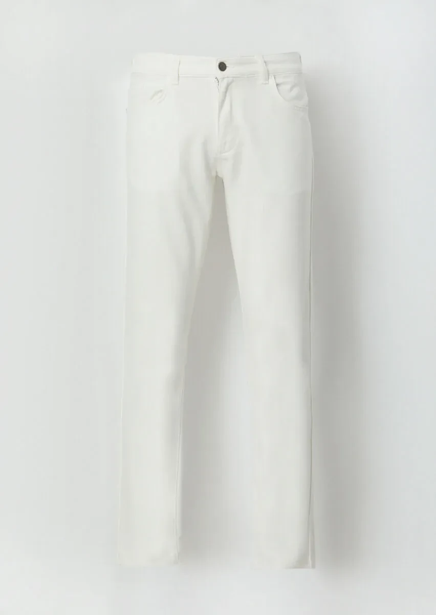 Ecru Weaving Slim Fit Casual Cotton Blended Trousers - 8