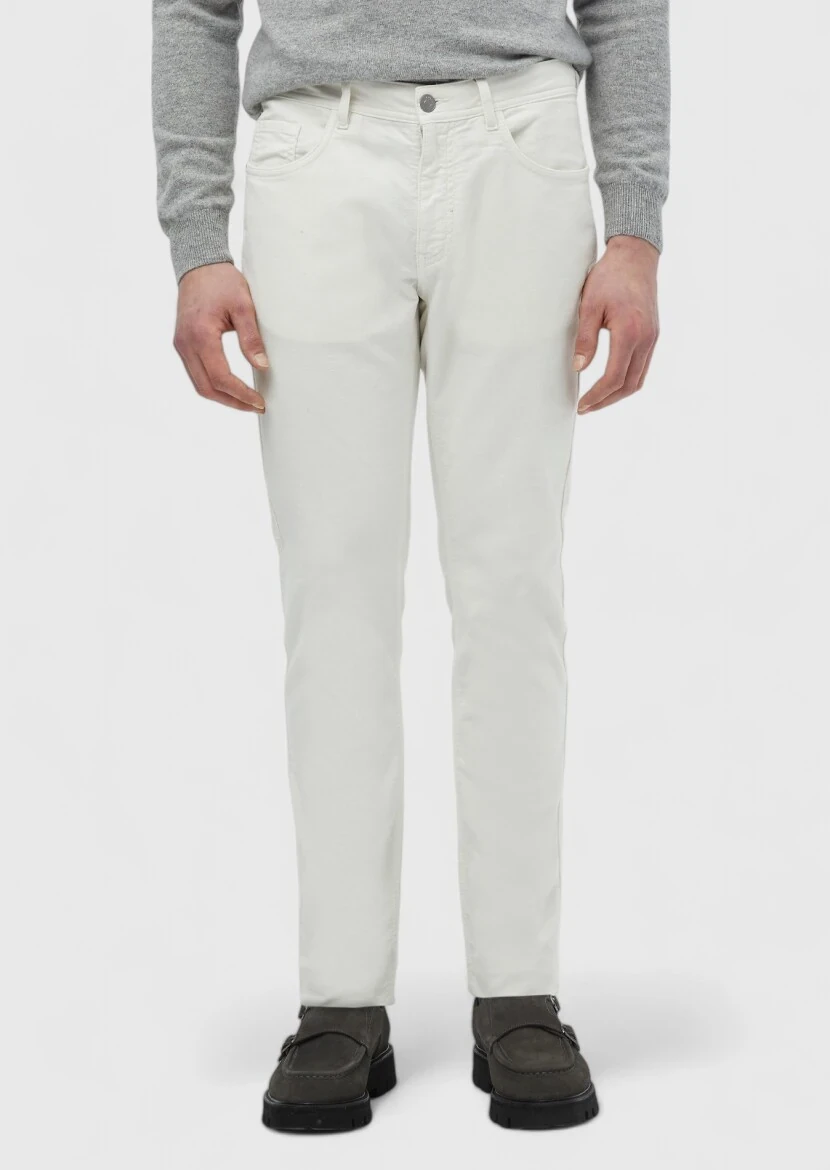 Ecru Weaving Slim Fit Casual Cotton Blended Trousers 