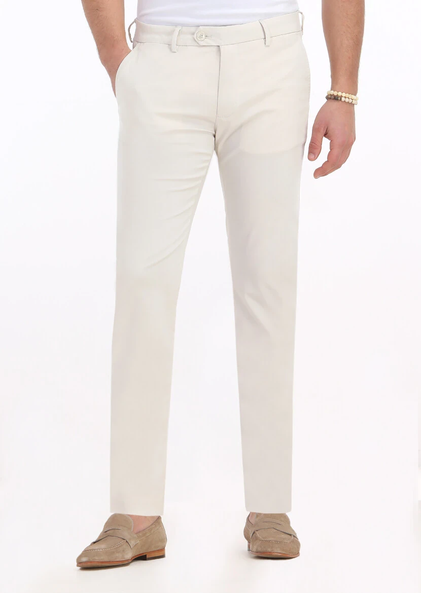 Ecru Weaving Slim Fit Casual Trousers 