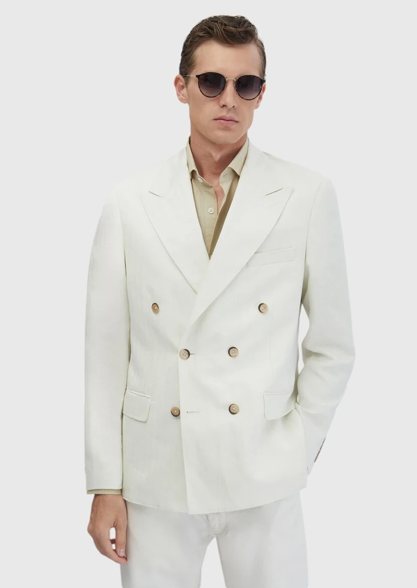 Ecru Zeroweight Slim Fit Linen Blended Jacket - RAMSEY