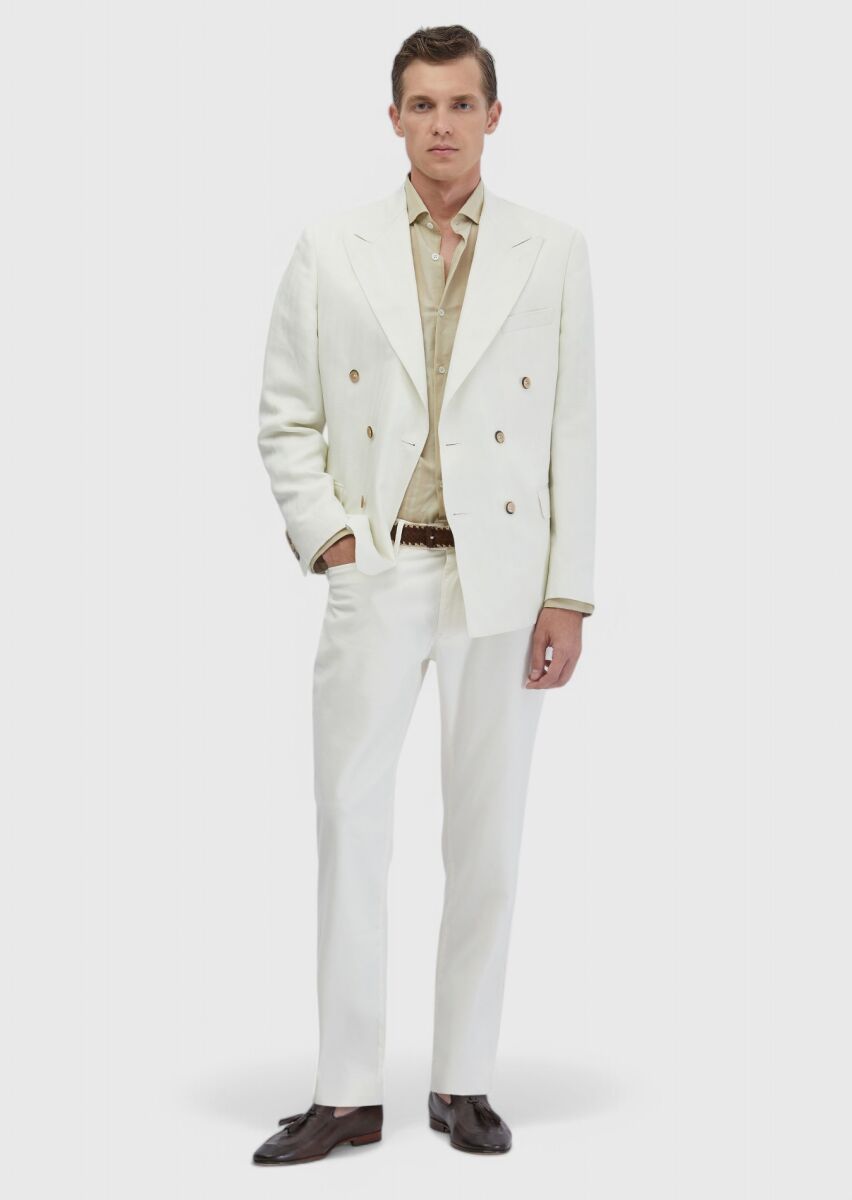 Ecru Zeroweight Slim Fit Linen Blended Jacket - 2