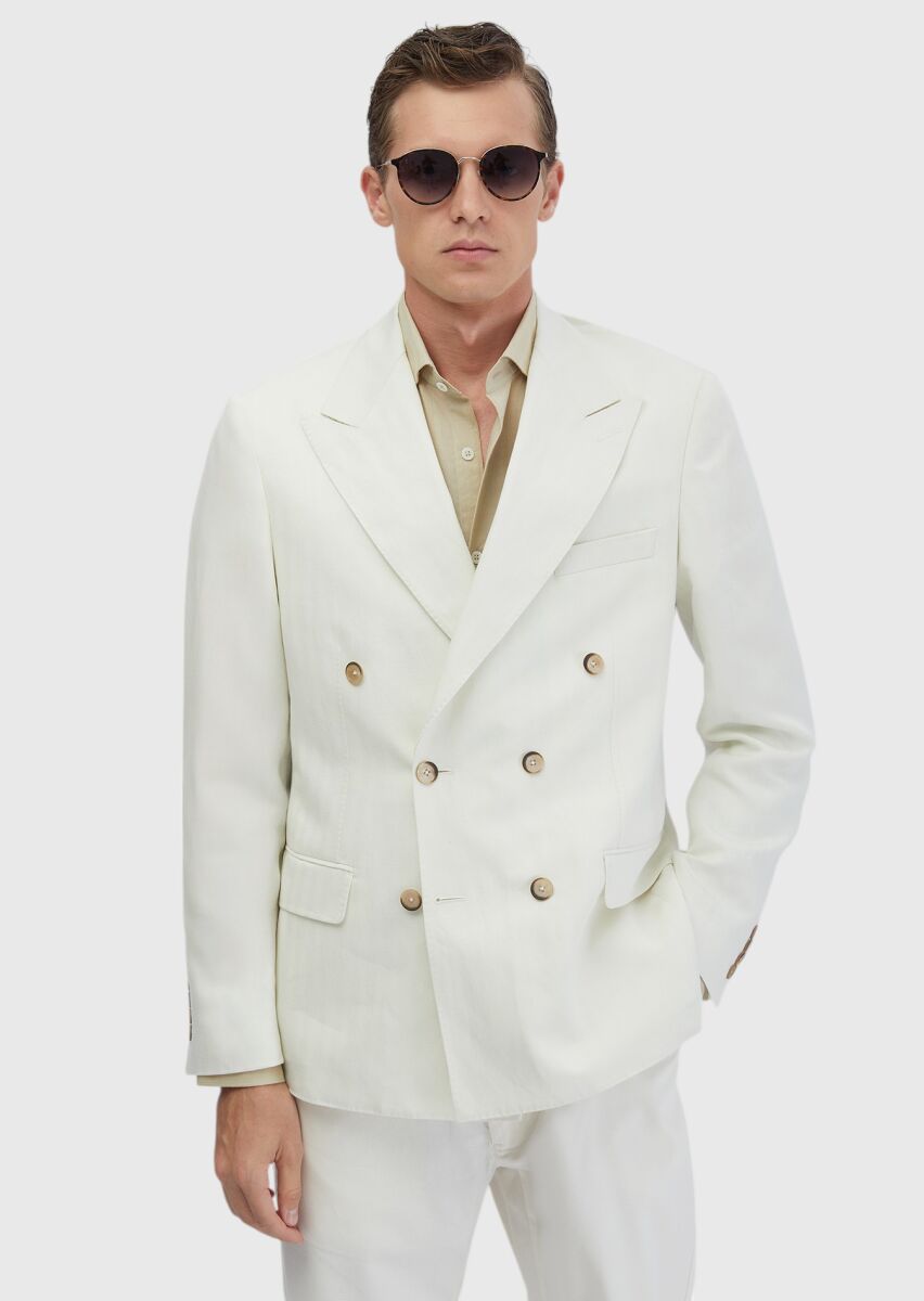 Ecru Zeroweight Slim Fit Linen Blended Jacket - 3