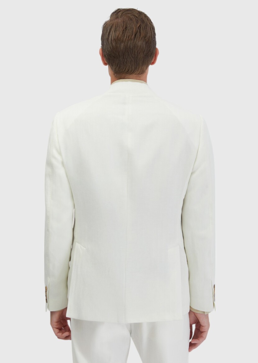 Ecru Zeroweight Slim Fit Linen Blended Jacket - 6