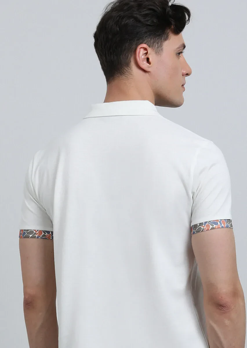 Ekru Baskılı Polo Yaka %100 Pamuk T-Shirt - 5