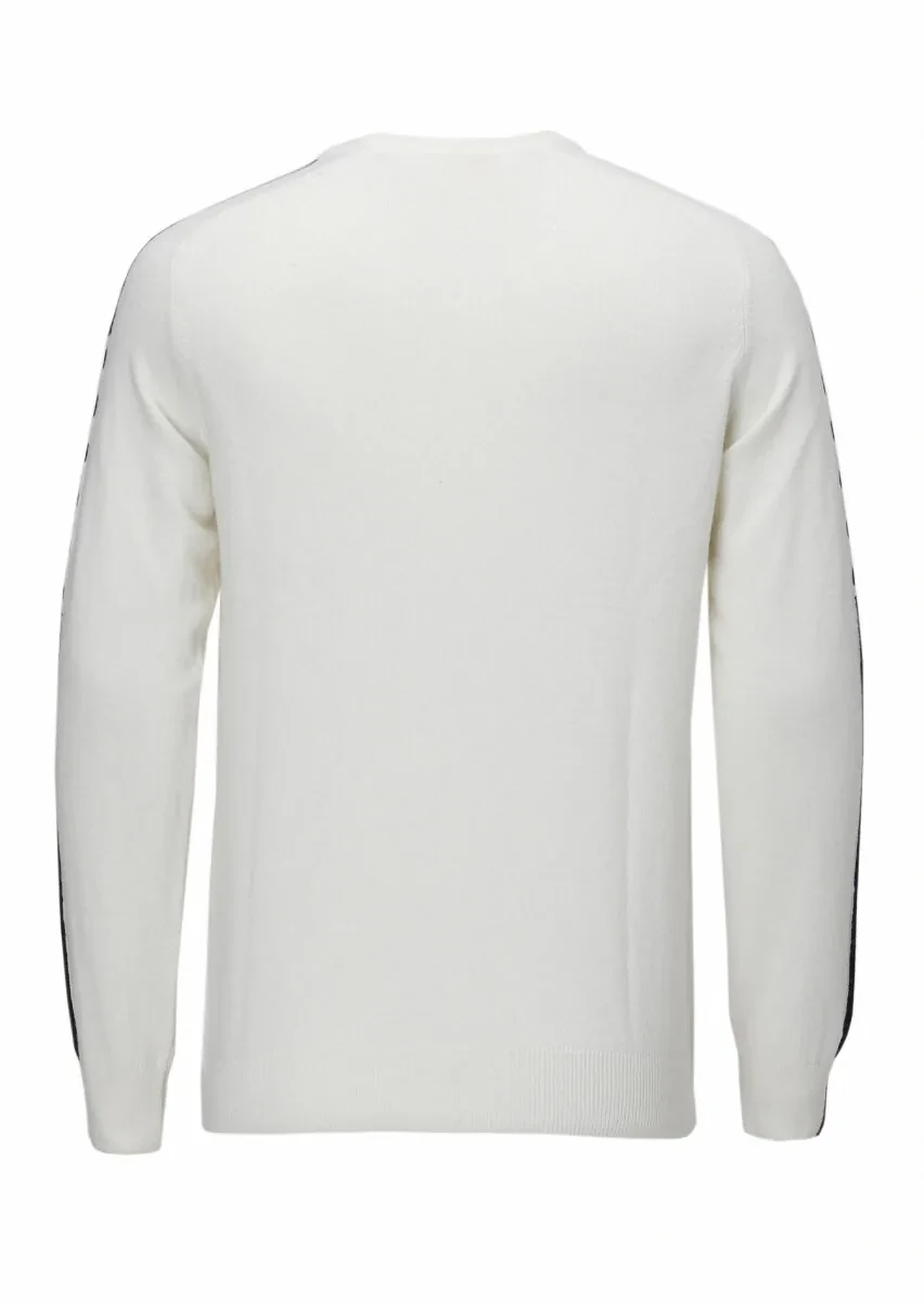 Ekru Bisiklet Yaka Düz Örgü Yün Karışımlı Triko Kazak - 4