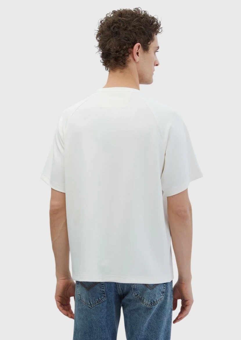 Ekru Bisiklet Yaka Düz Sweatshırt - 4