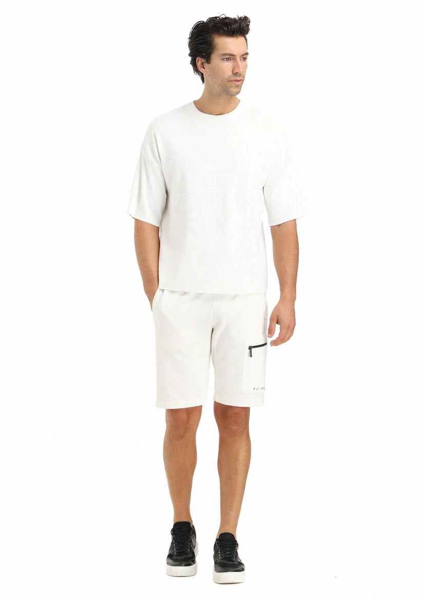 Ekru Bisiklet Yaka Jakarlı Triko - RAMSEY