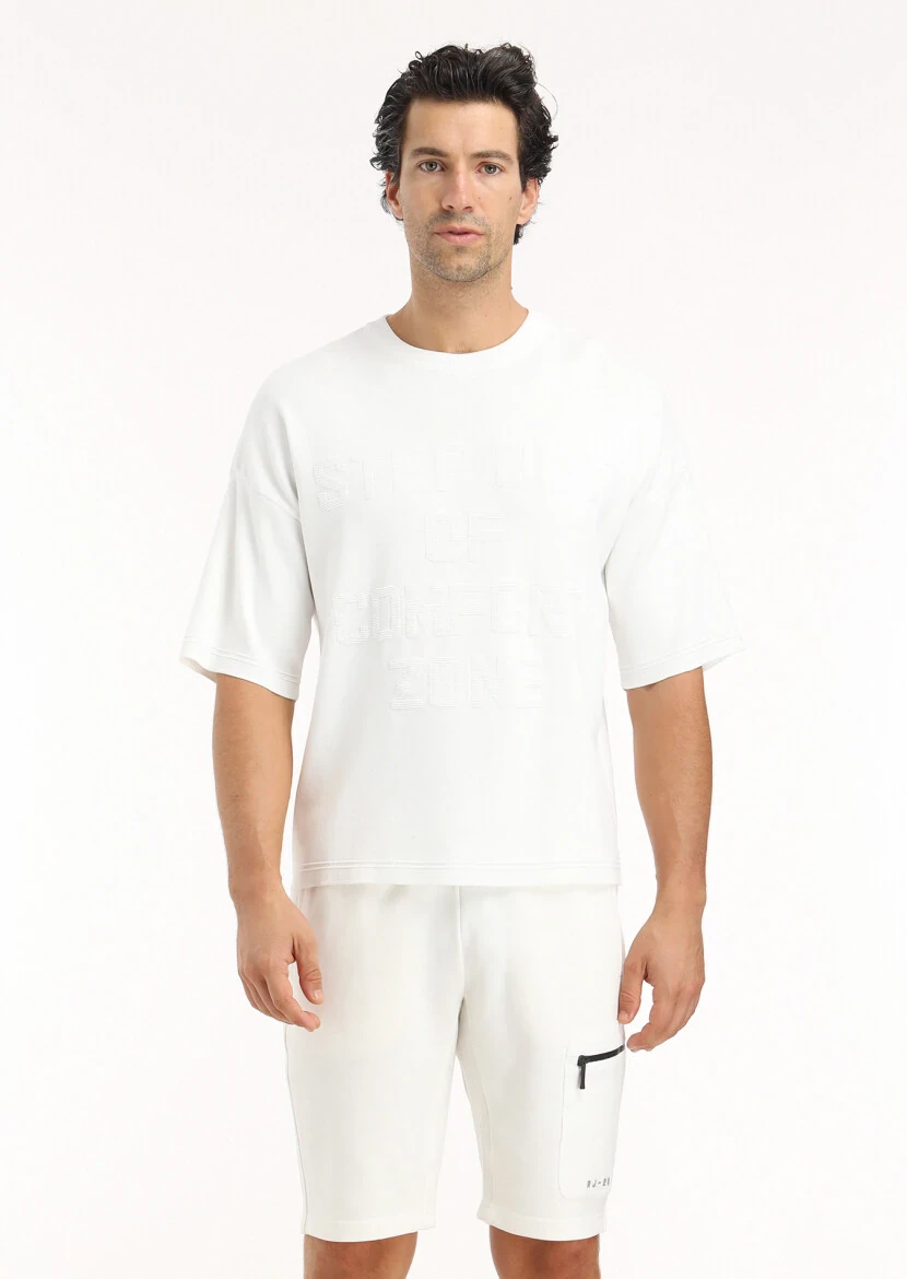 Ekru Bisiklet Yaka Jakarlı Triko - RAMSEY