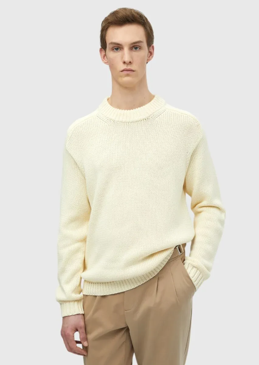 Ekru Bisiklet Yaka Selanik %100 Pamuk Triko Kazak - 3