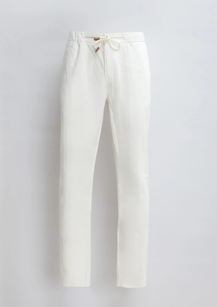 Ekru Desenli Dokuma Jogging Fit Casual Pamuk Karışımlı Pantolon - 6