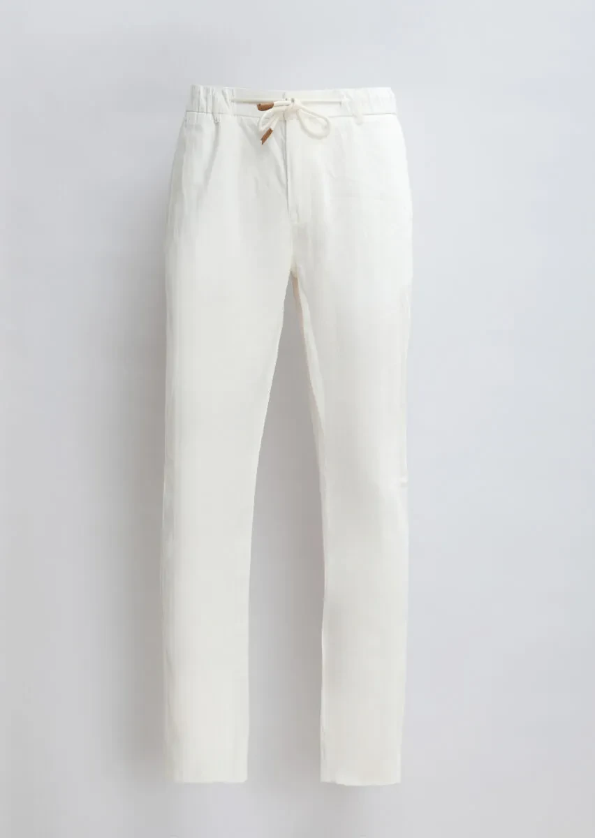 Ekru Desenli Dokuma Jogging Fit Casual Pamuk Karışımlı Pantolon - 6