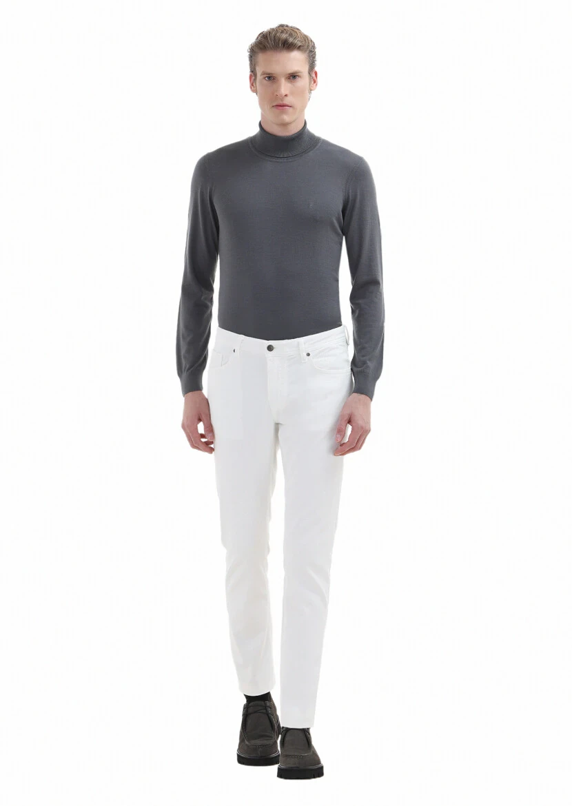 Ekru Desenli Dokuma Slim Fit Casual Pamuk Karışımlı Pantolon - RAMSEY