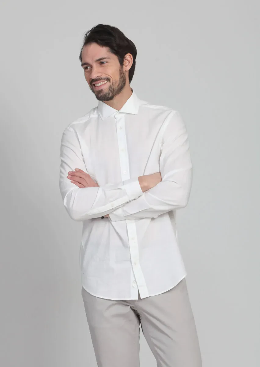 Ekru Desenli Fitted Fit Dokuma Casual %100 Pamuk Gömlek - 2