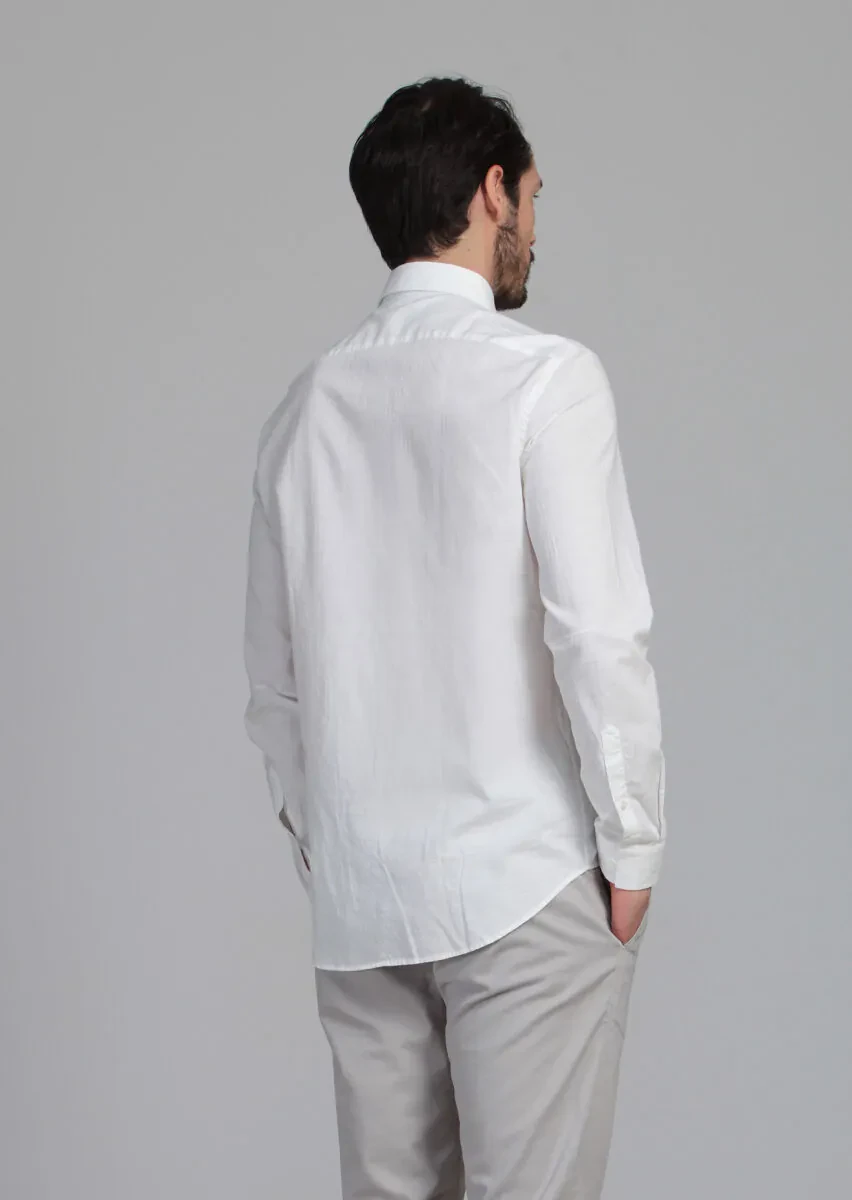 Ekru Desenli Fitted Fit Dokuma Casual %100 Pamuk Gömlek - 5