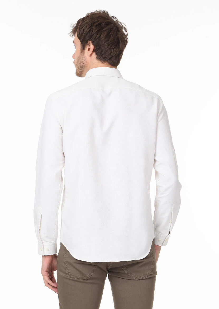 Ekru Desenli Regular Fit Dokuma Casual Pamuk Karışımlı Gömlek - 4