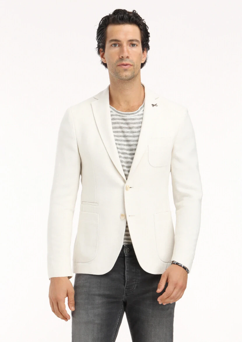 Ekru Desenli Shirt Shoulder Slim Fit Pamuk Karışımlı Ceket - RAMSEY