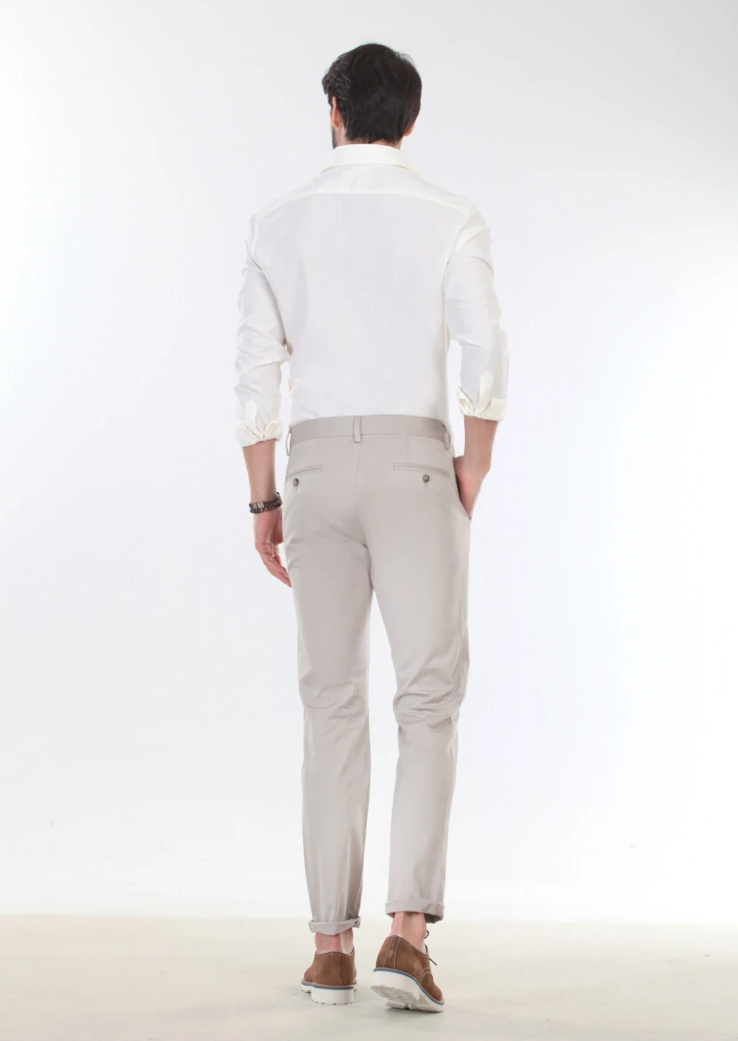 Ekru Desenli Slim Fit Dokuma Casual %100 Pamuk Gömlek - 2