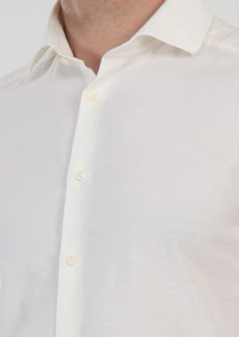 Ekru Desenli Slim Fit Dokuma Casual %100 Pamuk Gömlek - 7