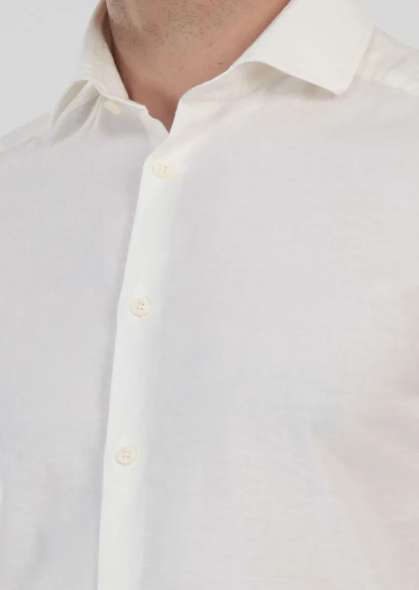 Ekru Desenli Slim Fit Dokuma Casual %100 Pamuk Gömlek - 7