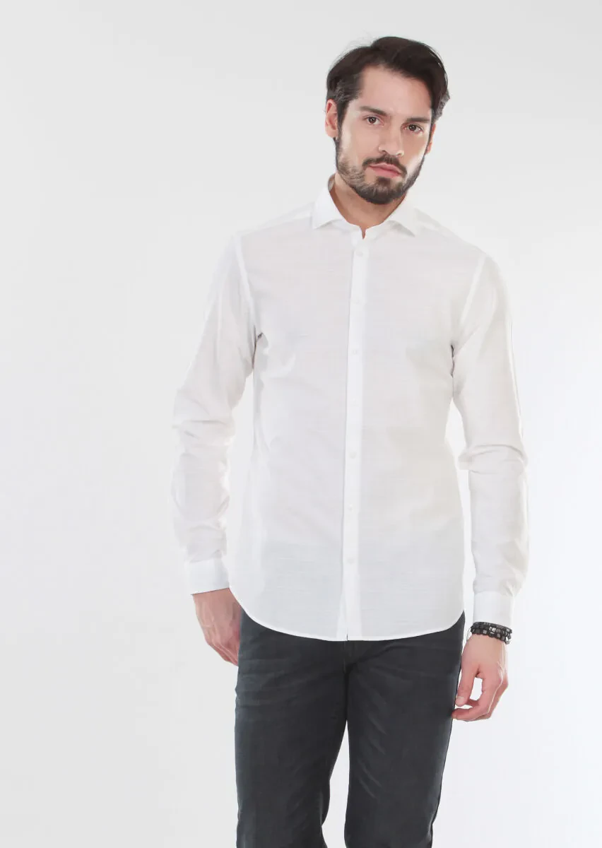 Ekru Desenli Slim Fit Dokuma Casual %100 Pamuk Gömlek - 3