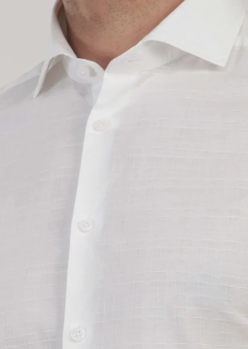 Ekru Desenli Slim Fit Dokuma Casual %100 Pamuk Gömlek - 6