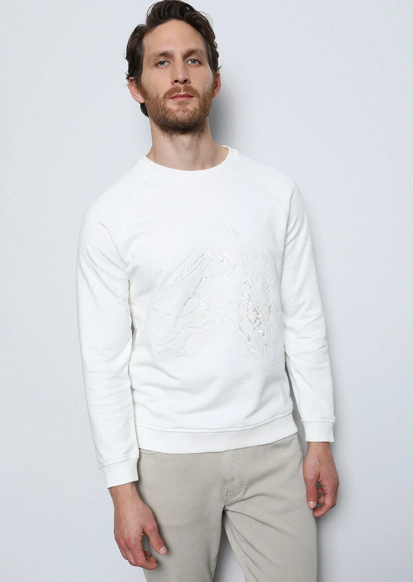 Ekru Desenli Sweatshırt - 1