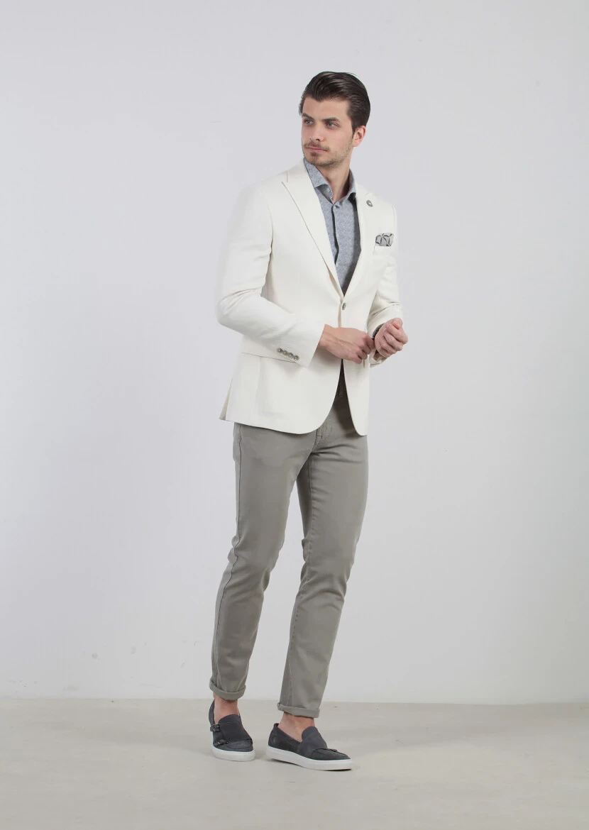 Ekru Desenli Zeroweight-slim Fit Pamuk Karışımlı Ceket - 3