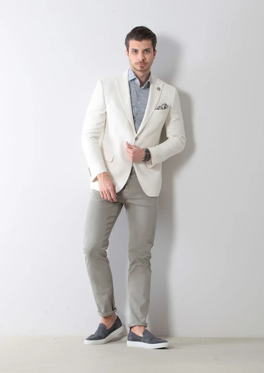 Ekru Desenli Zeroweight-slim Fit Pamuk Karışımlı Ceket - 4