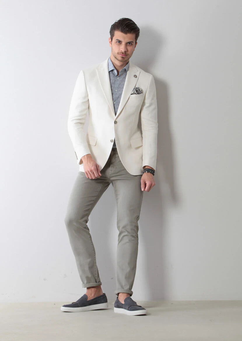 Ekru Desenli Zeroweight-slim Fit Pamuk Karışımlı Ceket - 5