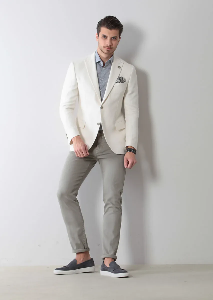 Ekru Desenli Zeroweight-slim Fit Pamuk Karışımlı Ceket - 5