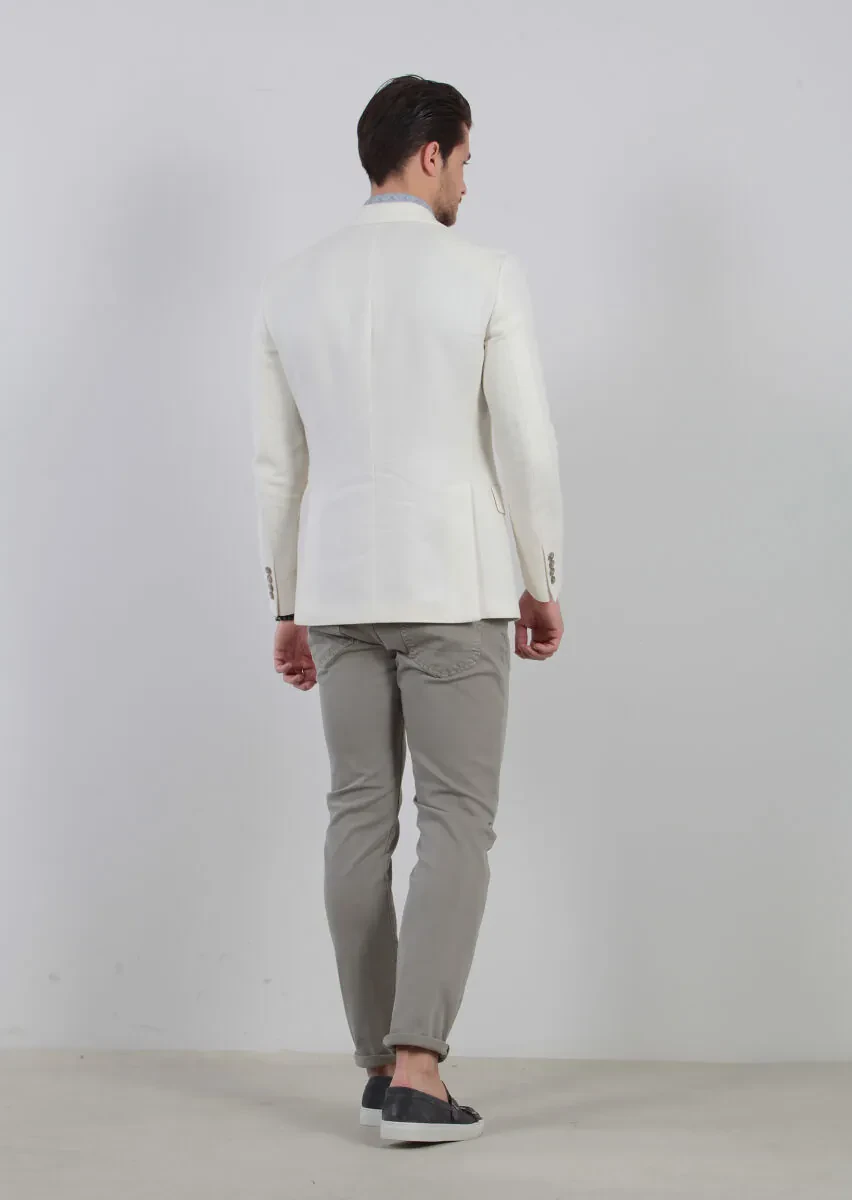 Ekru Desenli Zeroweight-slim Fit Pamuk Karışımlı Ceket - 7