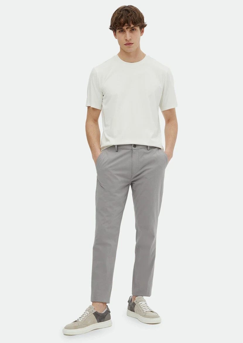 Ekru Düz Bisiklet Yaka T-Shirt 