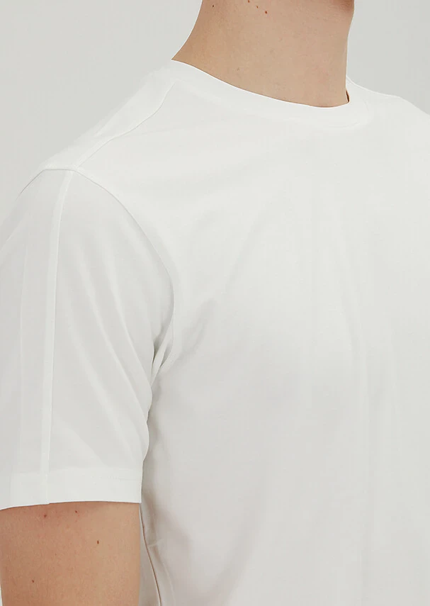 Ekru Düz Bisiklet Yaka T-Shirt - 3