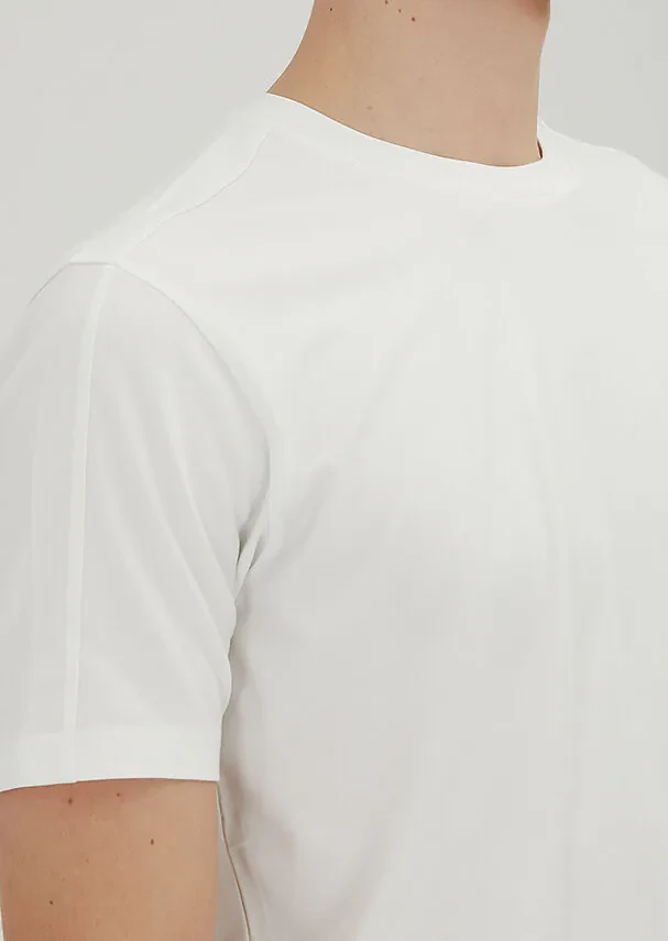 Ekru Düz Bisiklet Yaka T-Shirt - 3