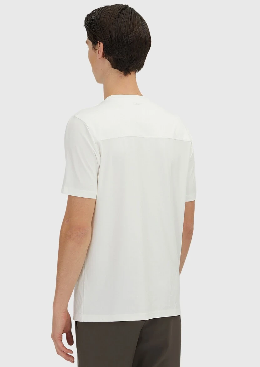 Ekru Düz Bisiklet Yaka T-Shirt - 4