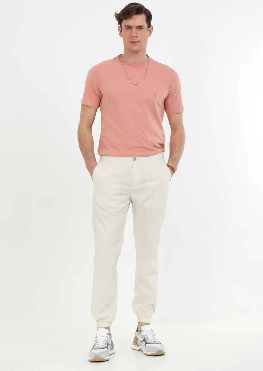 Ekru Düz Dokuma Jogging Fit Casual %100 Pamuk Pantolon - 2