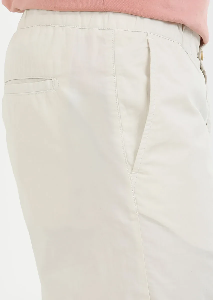 Ekru Düz Dokuma Jogging Fit Casual %100 Pamuk Pantolon - 3