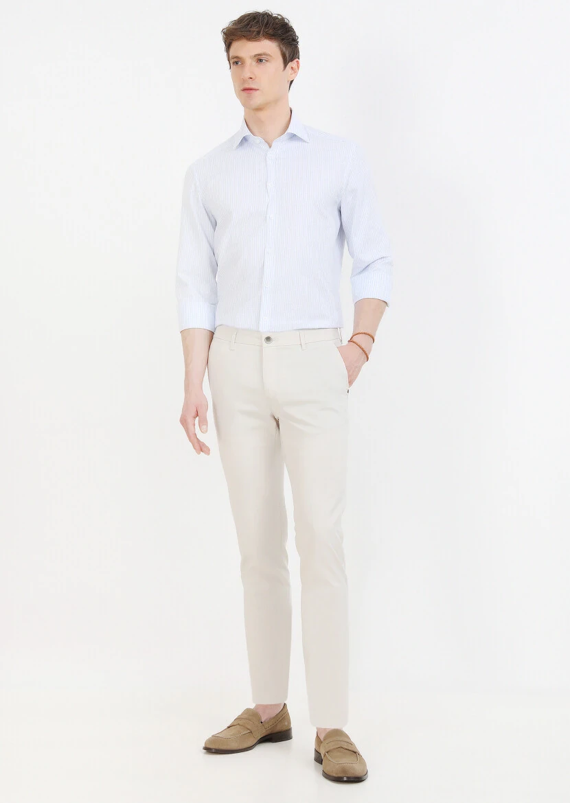Ekru Düz Dokuma Regular Fit Casual Pantolon - 1